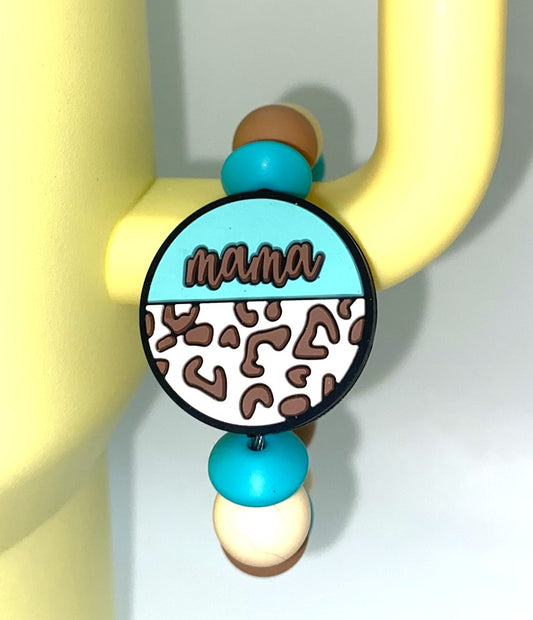 Mama Leopard Round Turquoise Stanley Tumbler Cup Handle Charm
