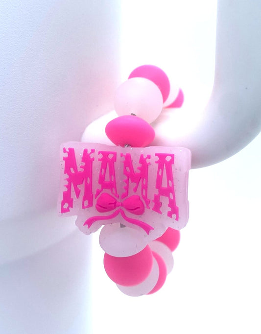 Mama Pink Bow Glitter Stanley Tumbler Cup Handle Charm
