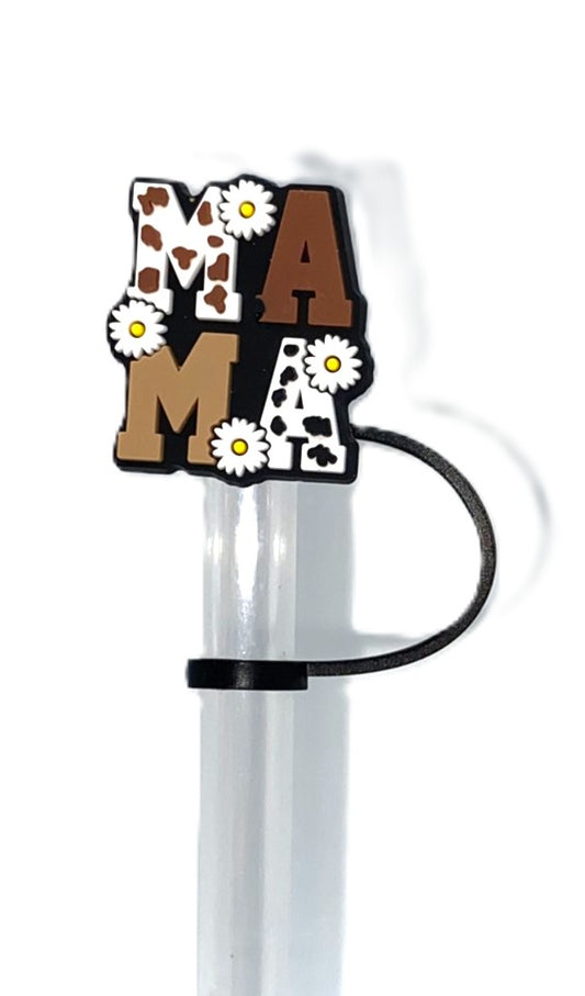 Mama Cow Print & Daisies Straw Topper