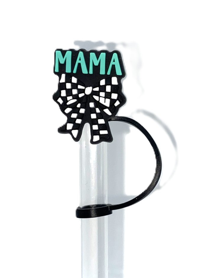 Mama Checkered Bow Straw Topper