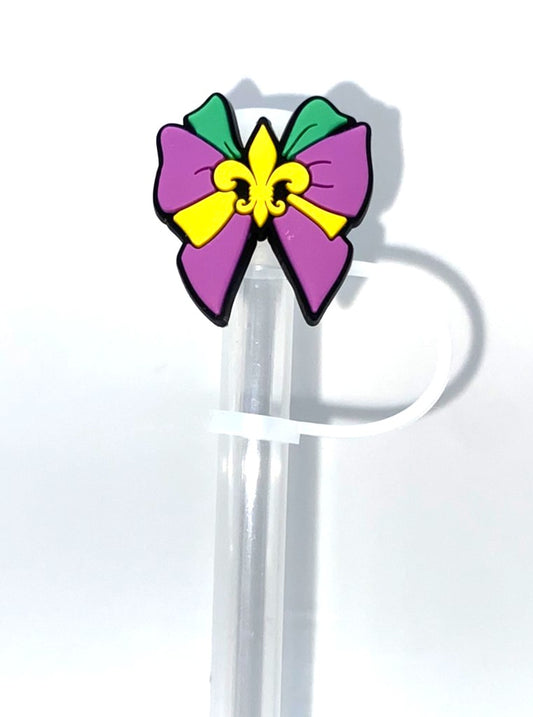 Mardi Gras Fleur de Lis Coquette Bow Straw Topper