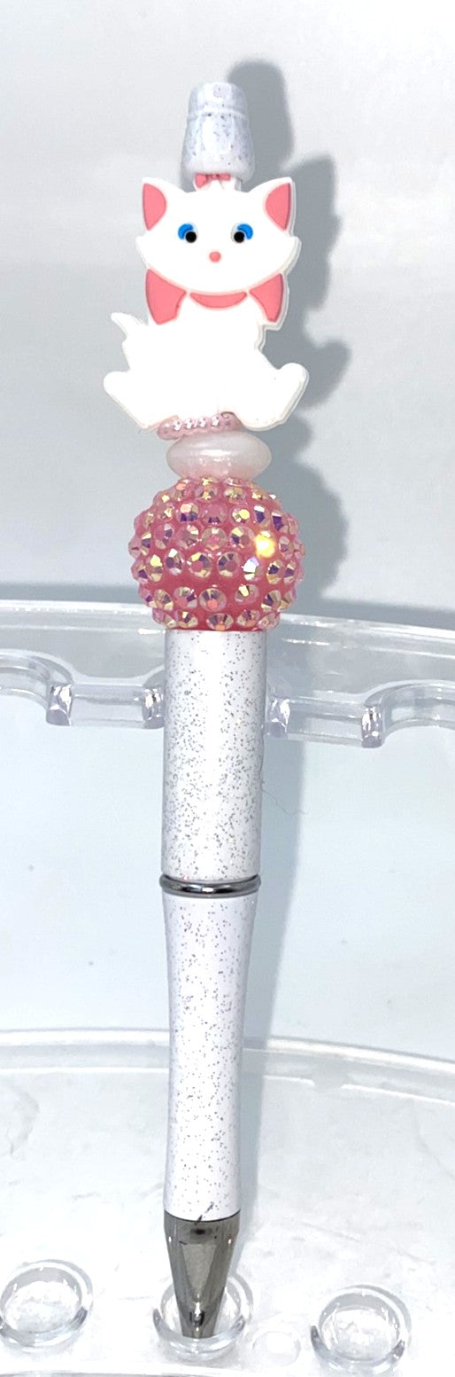 White Fancy Cat Beaded Pen