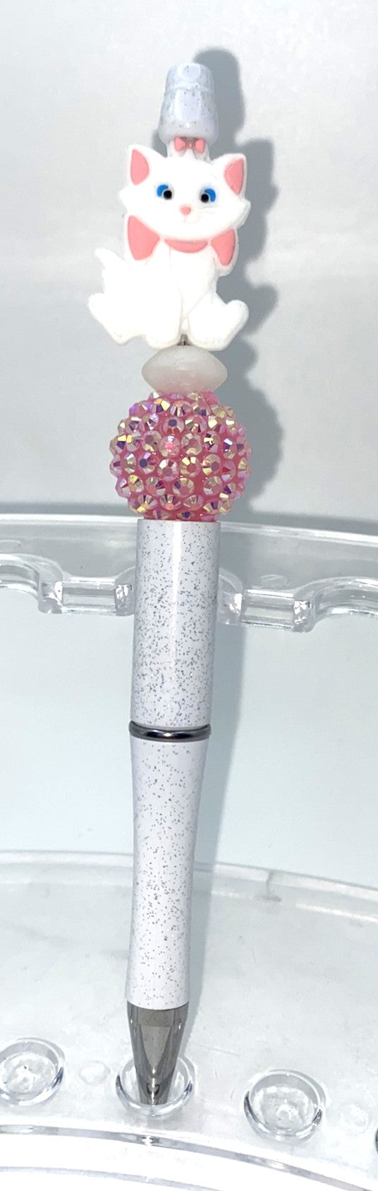 White Fancy Cat Beaded Pen