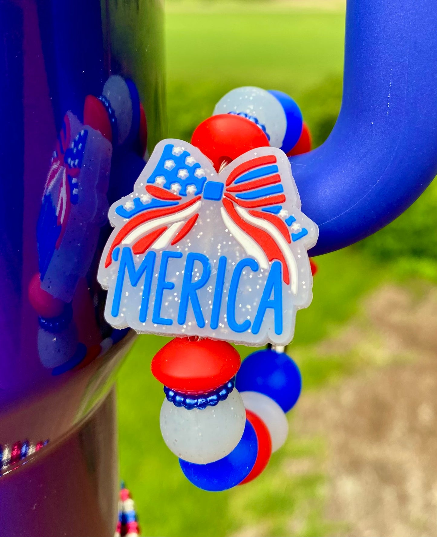 Merica Patriotic Bow Glitter Stanley Tumbler Cup Handle Charm