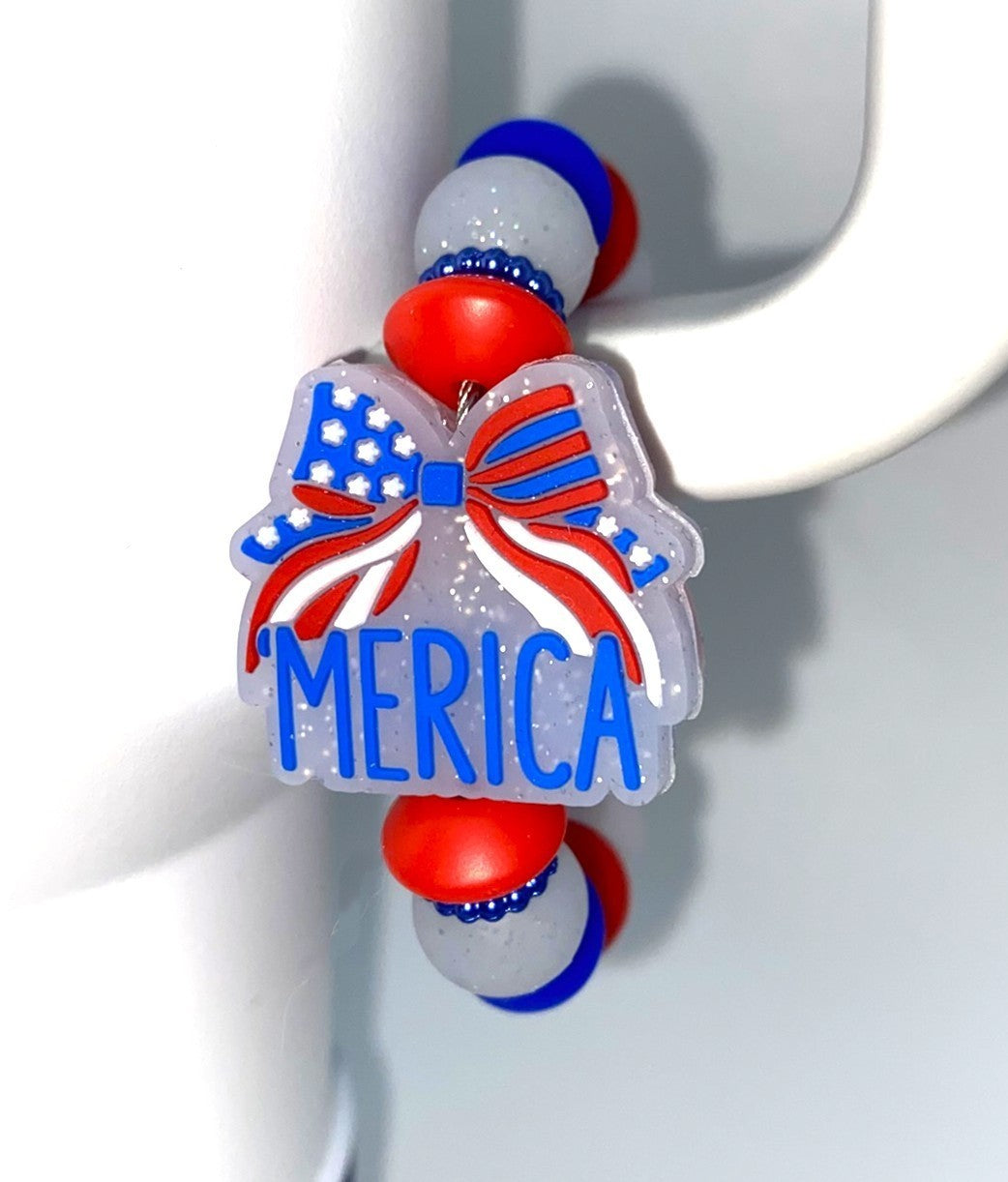 Merica Patriotic Bow Glitter Stanley Tumbler Cup Handle Charm