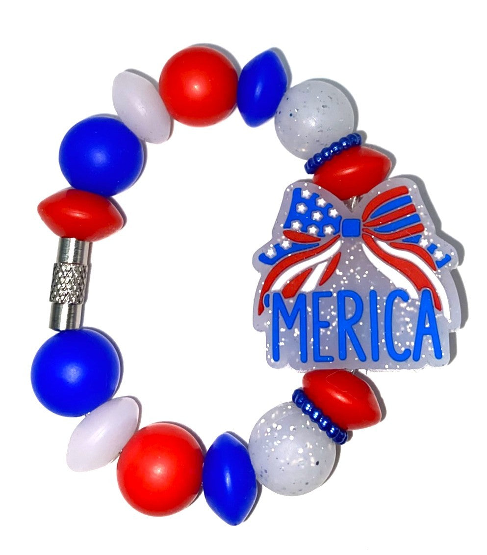 Merica Patriotic Bow Glitter Stanley Tumbler Cup Handle Charm
