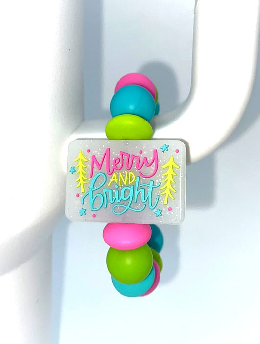 Merry & Bright Glitter Christmas Stanley Tumbler Cup Handle Charm