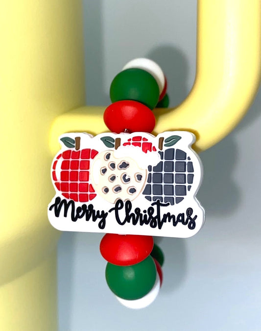 Merry Christmas Teacher Apples Stanley Tumbler Cup Handle Charm