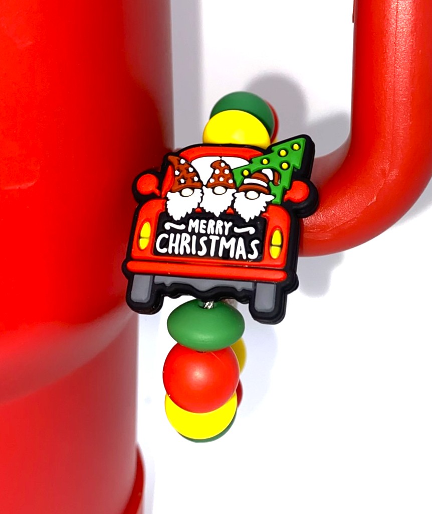 Merry Christmas Gnomes Red Farm Truck Stanley Tumbler Cup Handle Charm