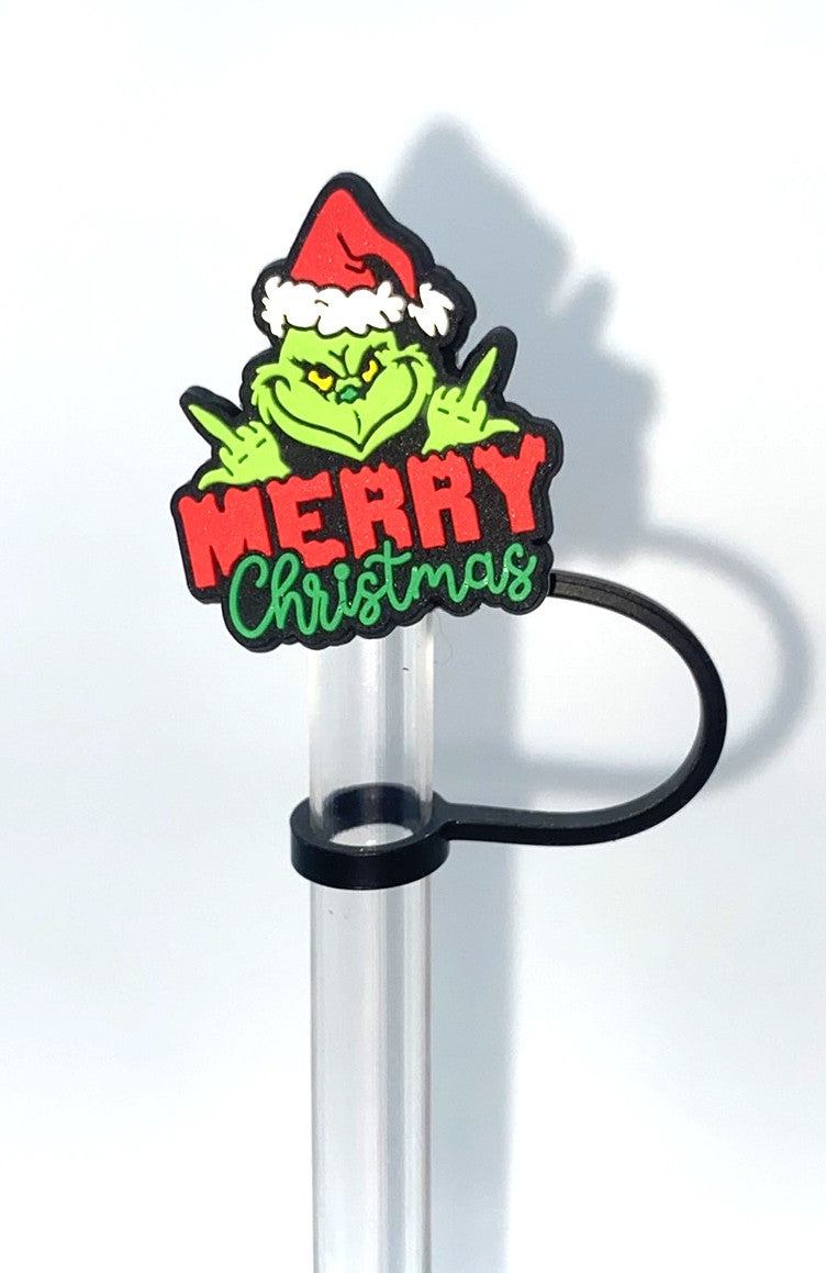 Mean Green Guy Merry Christmas Santa Straw Topper