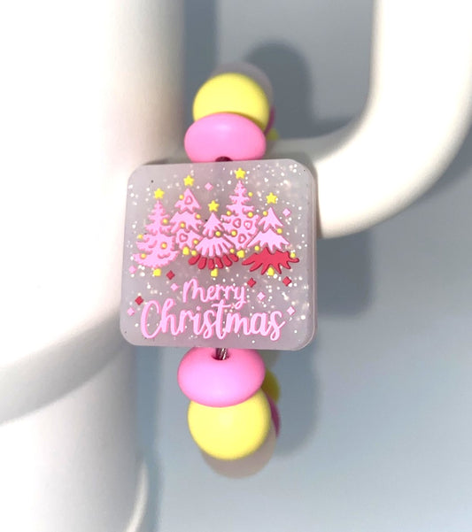 Pink Merry Christmas Glitter Stanley Tumbler Cup Handle Charm