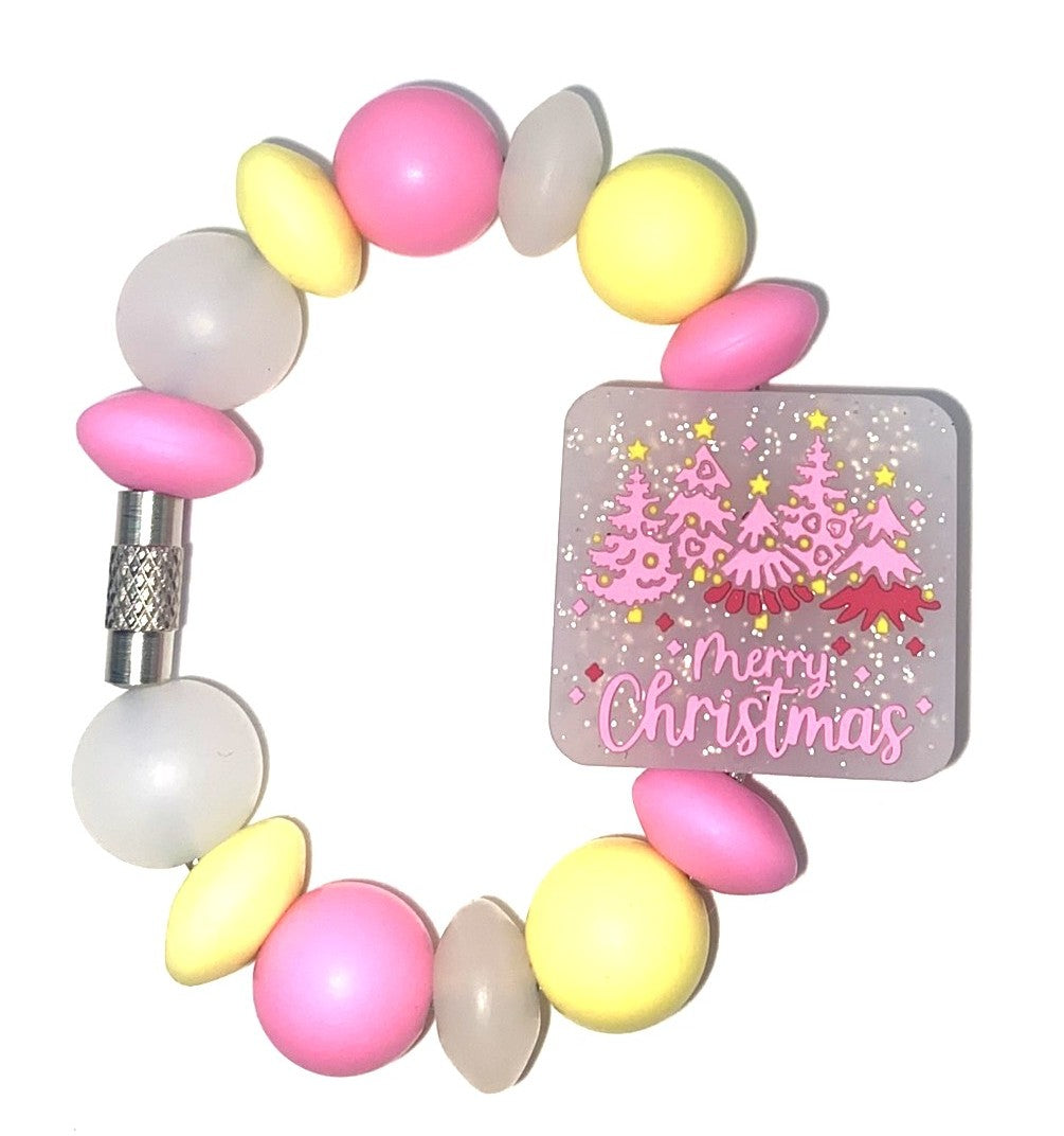 Pink Merry Christmas Glitter Stanley Tumbler Cup Handle Charm