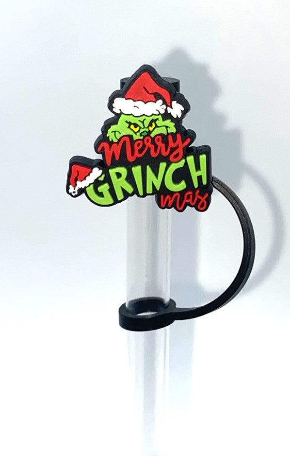 Mean Green Guy Merry Grinchmas Santa Straw Topper