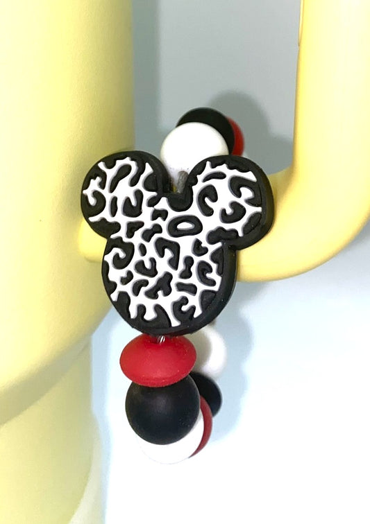 Black & White Cow Print Magical Mouse Ears Stanley Tumbler Cup Handle Charm