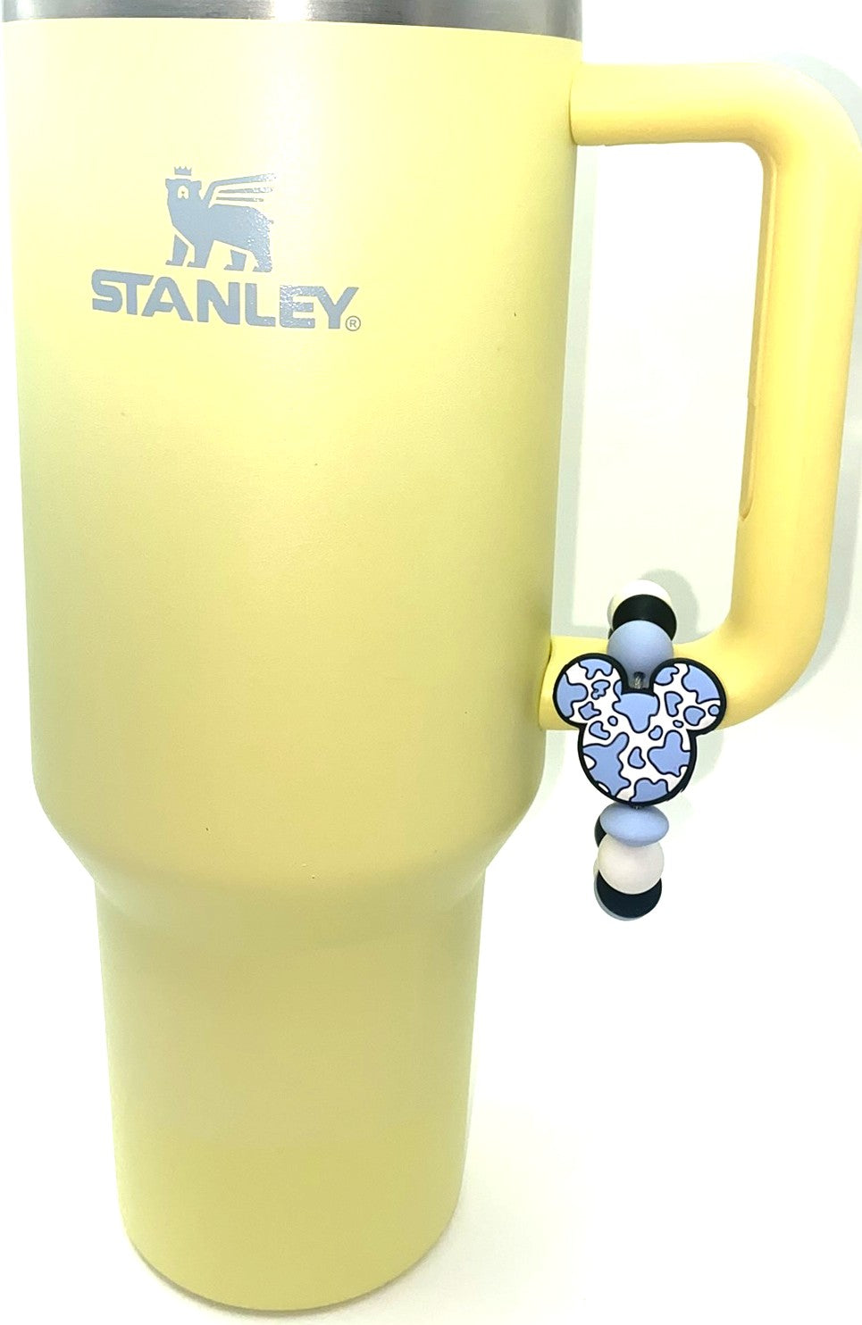 Magical Mouse Ears Light Blue & White Cow Print Stanley Tumbler Cup Handle Charm