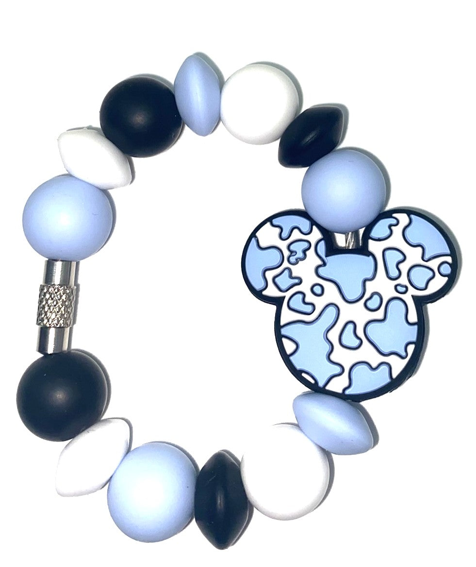 Magical Mouse Ears Light Blue & White Cow Print Stanley Tumbler Cup Handle Charm