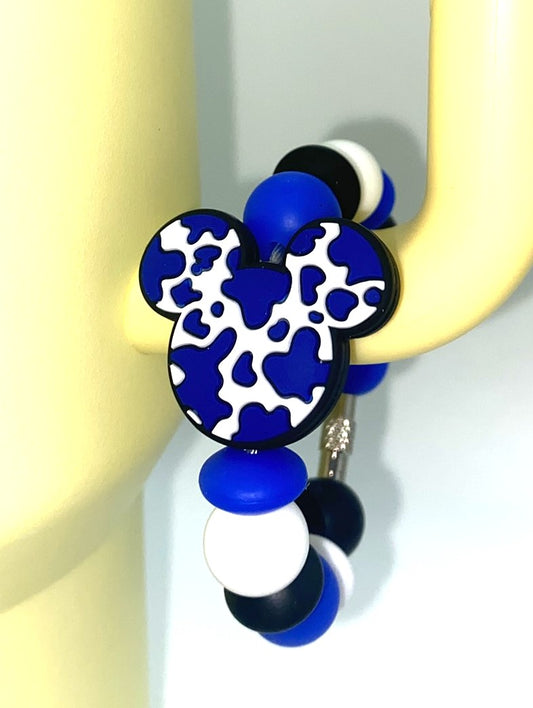 Magical Mouse Ears Royal Blue & White Cow Print Stanley Tumbler Cup Handle Charm