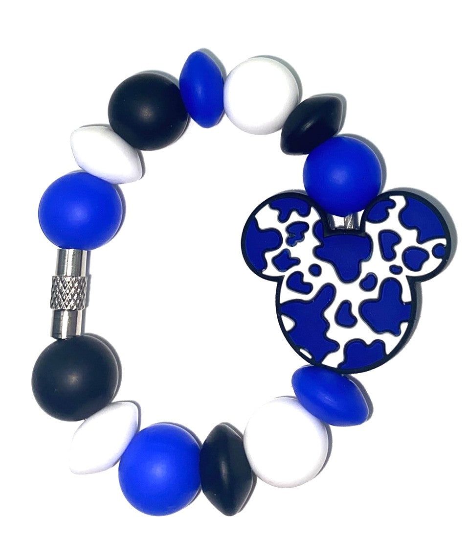 Magical Mouse Ears Royal Blue & White Cow Print Stanley Tumbler Cup Handle Charm