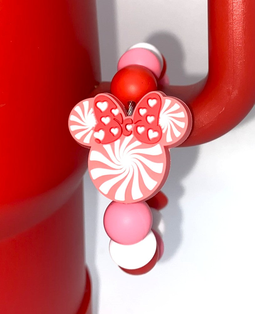 Pink Peppermint Swirls Magical Mouse Ears Girl Stanley Tumbler Cup Handle Charm