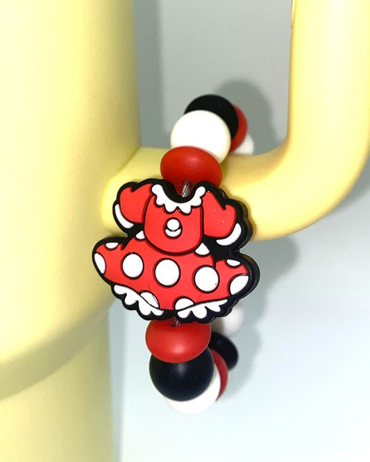 Magical Mouse Girl Red & White Polka Dot Dress Stanley Tumbler Cup Handle Charm