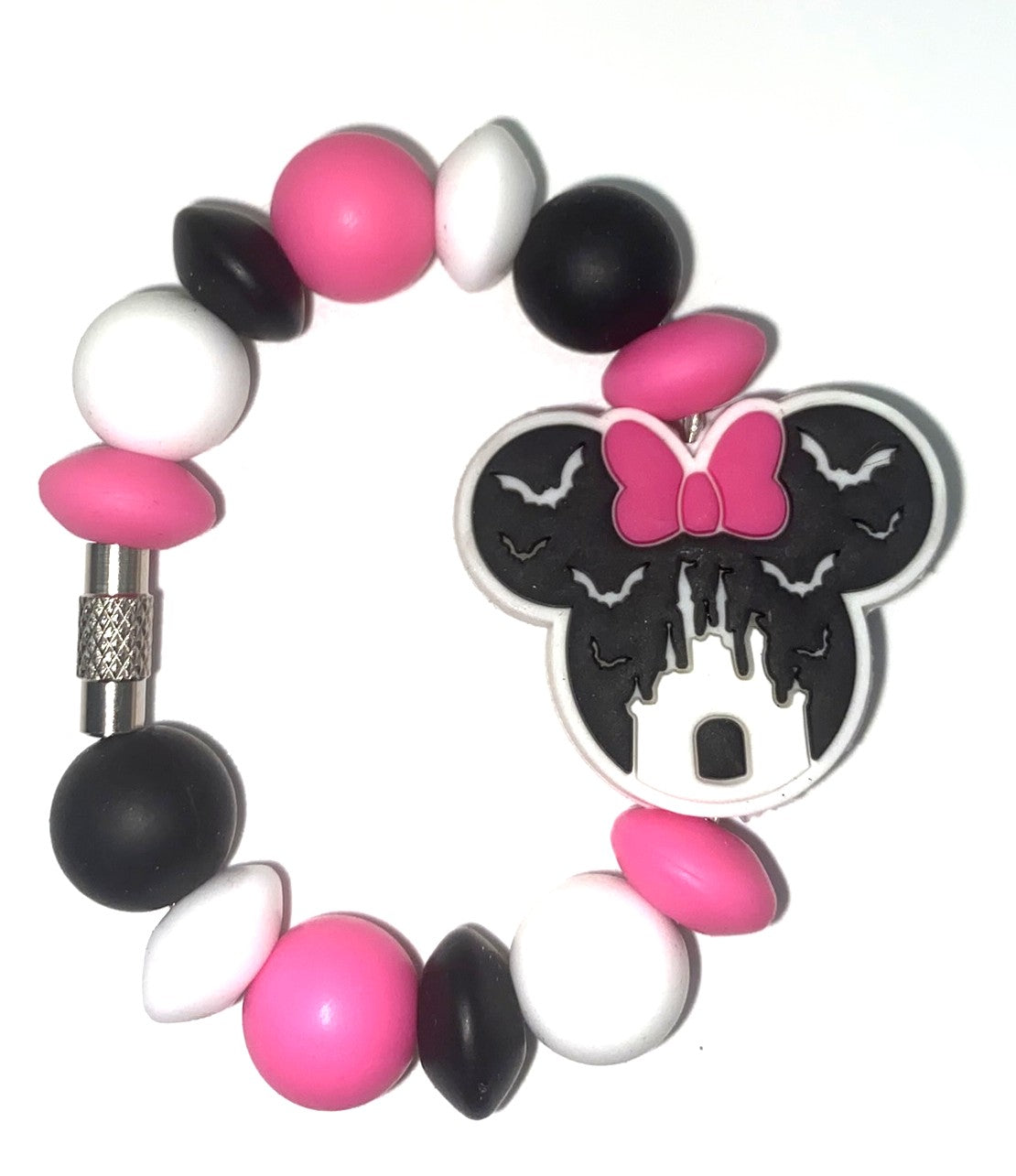 Magical Mouse Ears Girl Pink Bow w/Black Castle & Bats Stanley Tumbler Cup Handle Charm