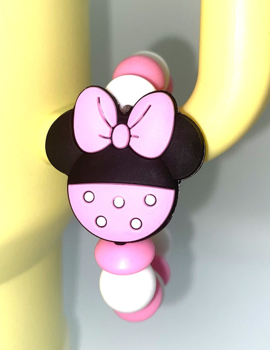 Magical Mouse Girl Ears w/Pink Bow & Polka Dot Bottom Stanley Tumbler Cup Handle Charm