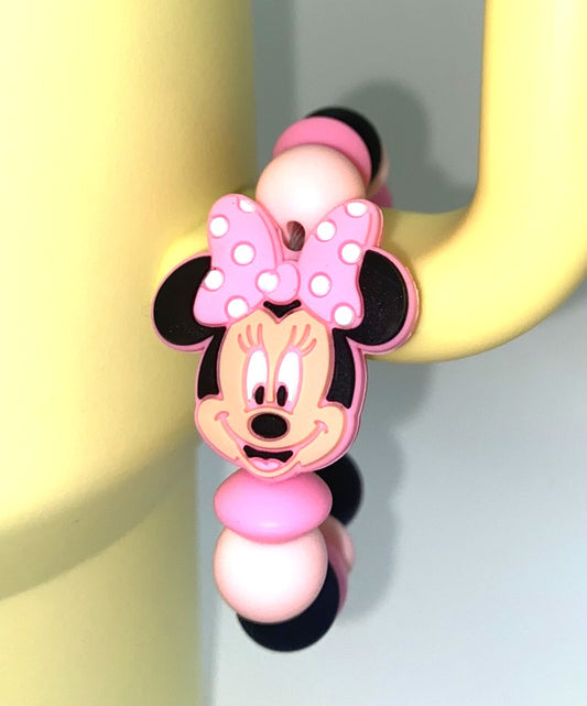 Magical Mouse Girl Face w/Pink Polka Dot Bow Stanley Tumbler Cup Handle Charm