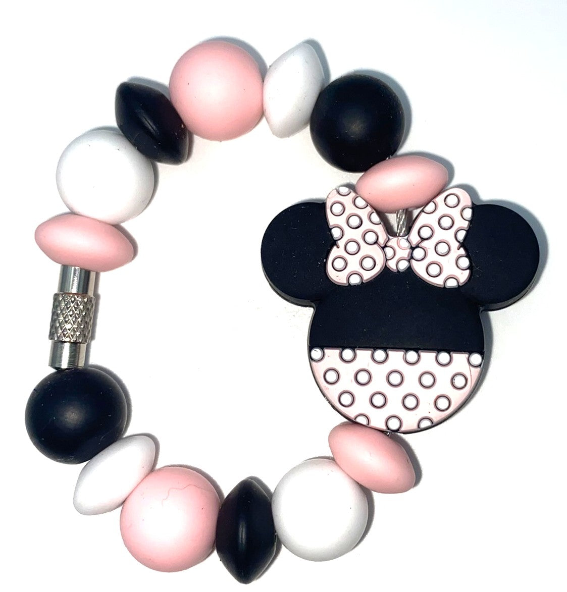Magical Mouse Girl Ears Light Pink Double Polka Dots w/Bow Stanley Tumbler Cup Handle Charm