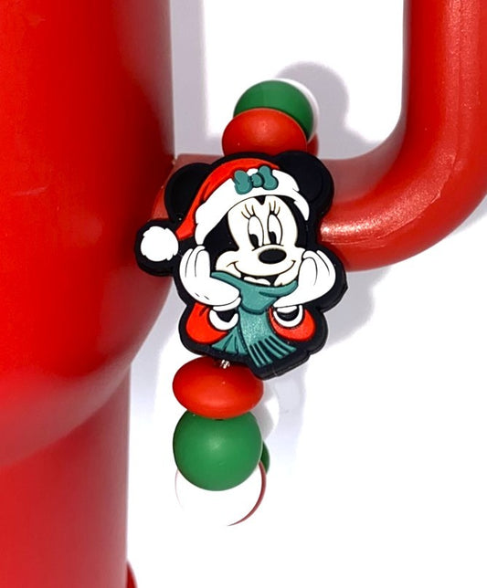 Christmas Girl Magical Mouse w/Santa Hat & Scarf Christmas Stanley Tumbler Cup Handle Charm