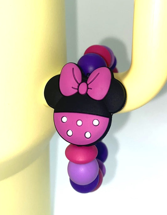 Magical Mouse Girl Ears w/Fuchsia Bow & Polka Dot Bottom Stanley Tumbler Cup Handle Charm