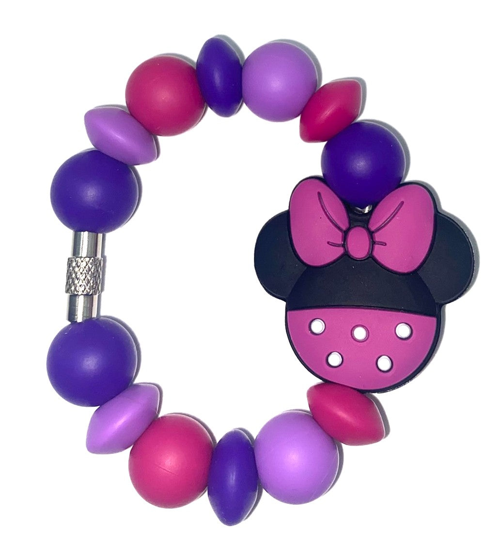 Magical Mouse Girl Ears w/Fuchsia Bow & Polka Dot Bottom Stanley Tumbler Cup Handle Charm