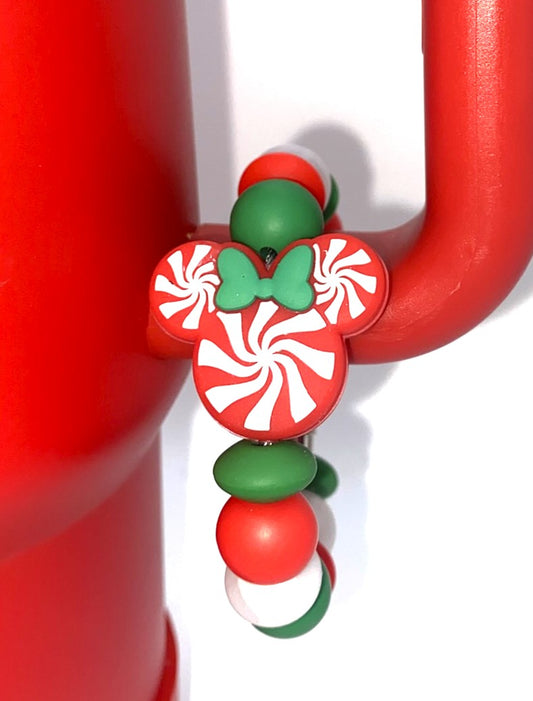 Red Peppermint Swirls Magical Mouse Ears Girl Stanley Tumbler Cup Handle Charm