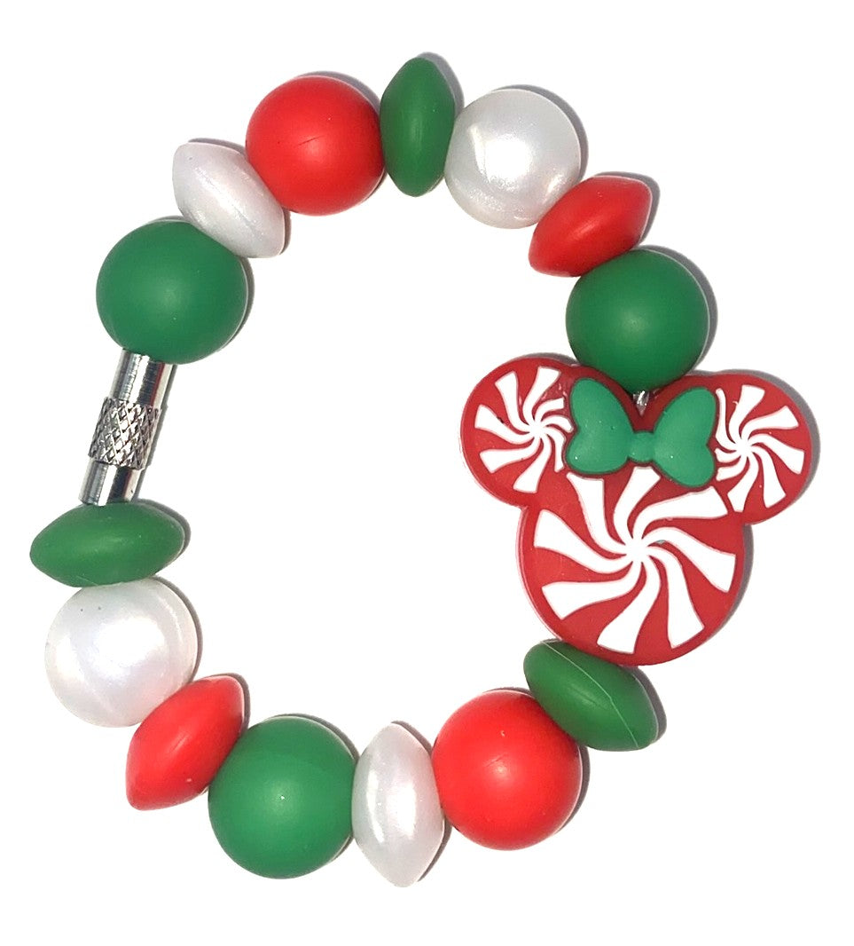 Red Peppermint Swirls Magical Mouse Ears Girl Stanley Tumbler Cup Handle Charm