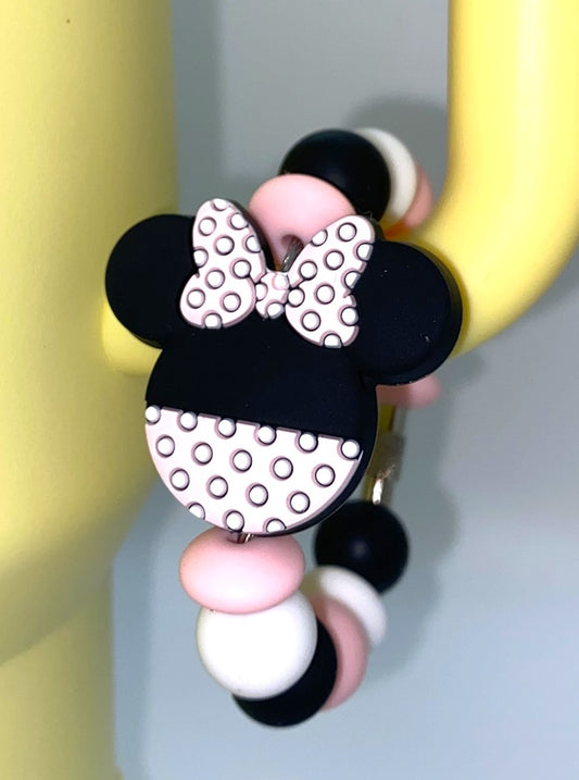 Magical Mouse Girl Ears Light Pink Double Polka Dots w/Bow Stanley Tumbler Cup Handle Charm