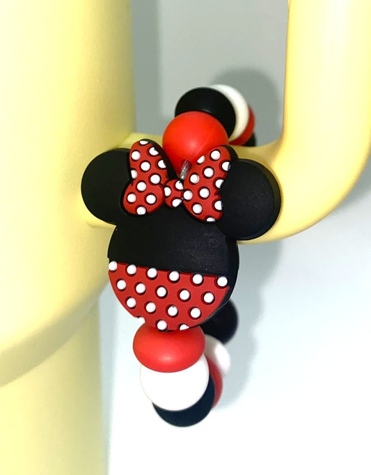 Magical Mouse Girl Ears w/Red Bow Double Polka Dots Stanley Tumbler Cup Handle Charm