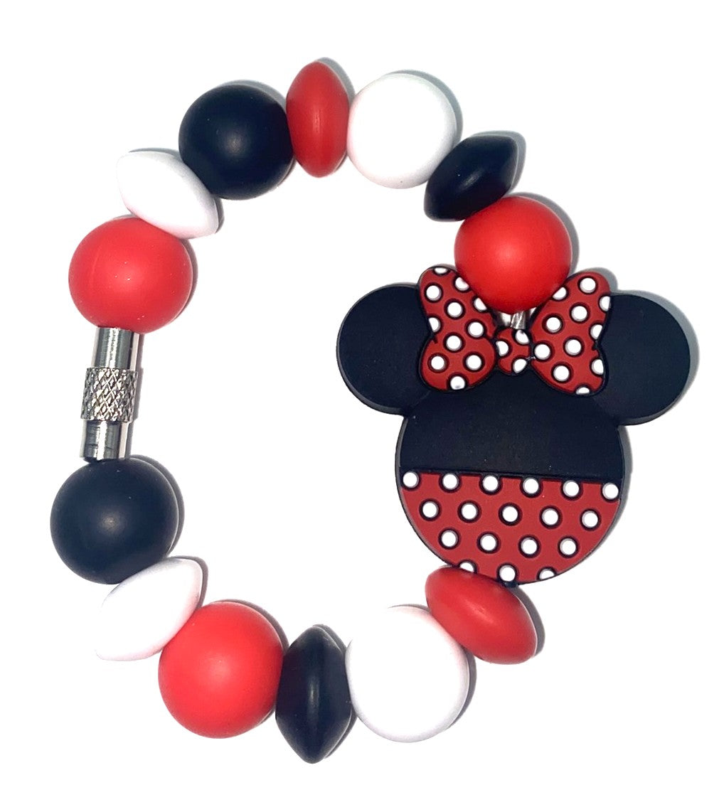 Magical Mouse Girl Ears w/Red Bow Double Polka Dots Stanley Tumbler Cup Handle Charm