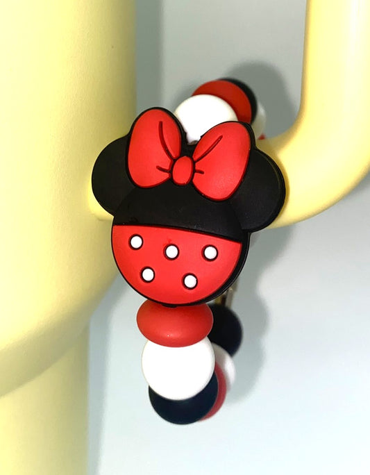 Magical Mouse Girl Ears w/Red Bow & Polka Dot Bottom Stanley Tumbler Cup Handle Charm