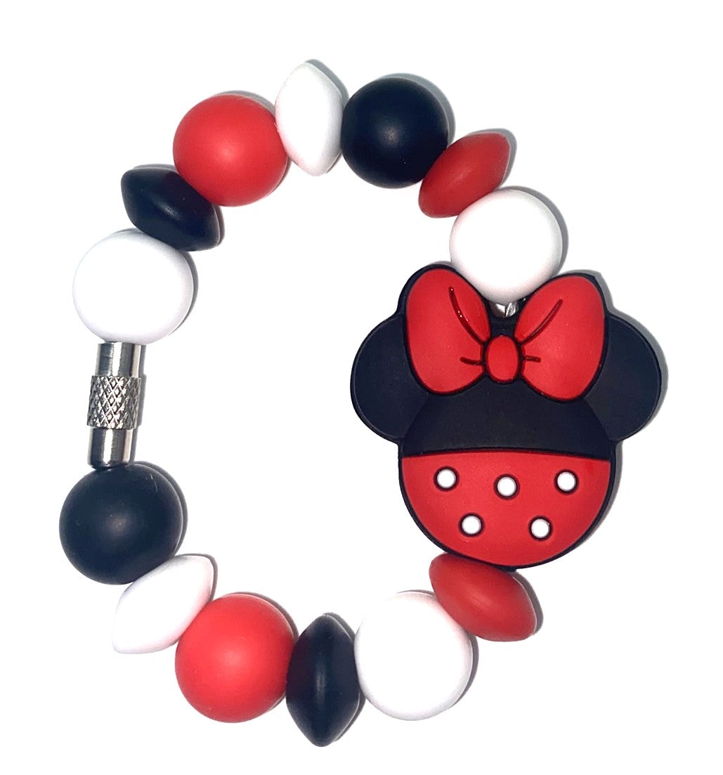 Magical Mouse Girl Ears w/Red Bow & Polka Dot Bottom Stanley Tumbler Cup Handle Charm