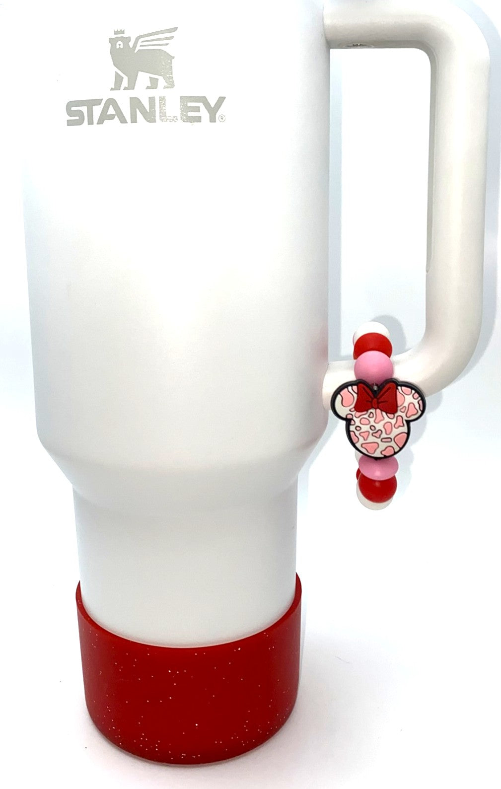 Magical Mouse Girl Ears Pink Cow Print w/Bow Stanley Tumbler Cup Handle Charm