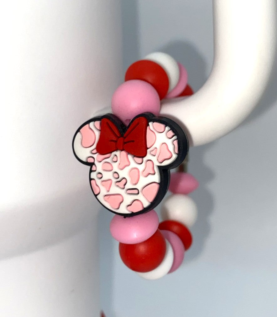 Magical Mouse Girl Ears Pink Cow Print w/Bow Stanley Tumbler Cup Handle Charm