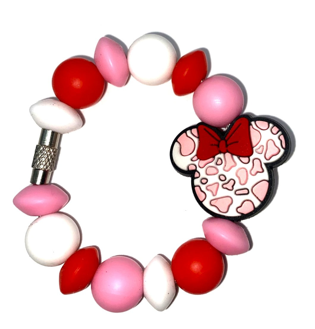 Magical Mouse Girl Ears Pink Cow Print w/Bow Stanley Tumbler Cup Handle Charm