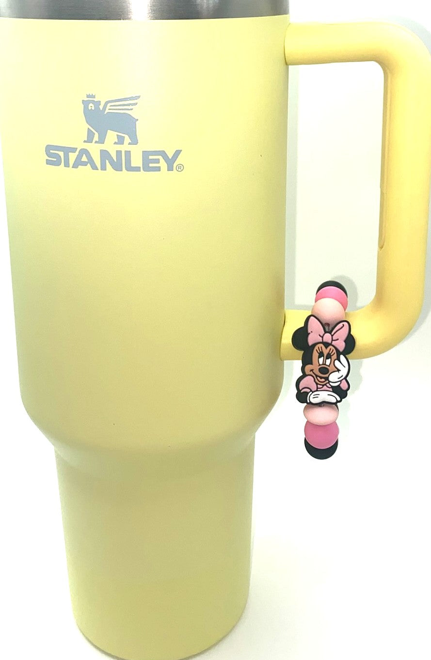 Magical Mouse Girl Face w/Pink Bow & Hand On Chin Stanley Tumbler Cup Handle Charm