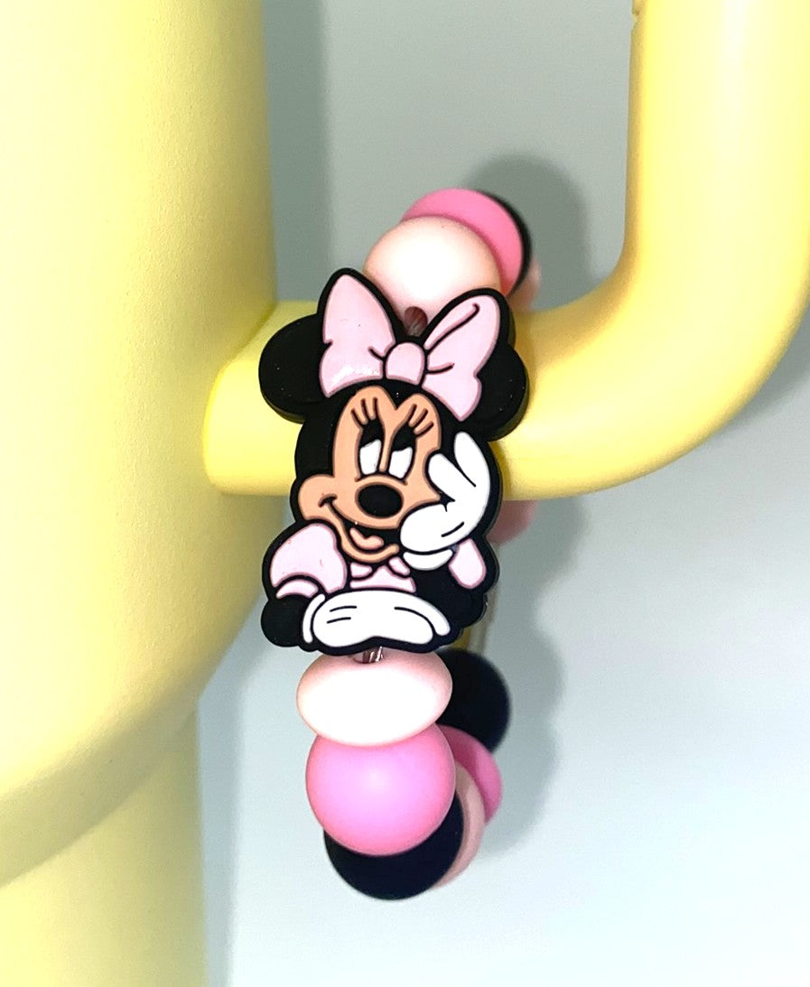 Magical Mouse Girl Face w/Pink Bow & Hand On Chin Stanley Tumbler Cup Handle Charm