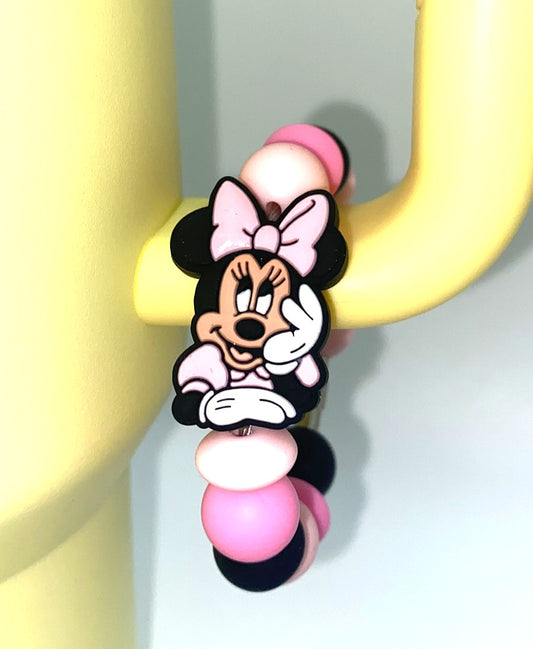 Magical Mouse Girl Face w/Pink Bow & Hand On Chin Stanley Tumbler Cup Handle Charm