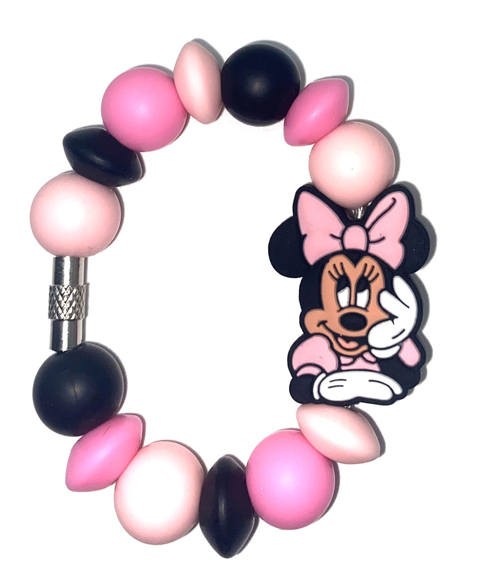 Magical Mouse Girl Face w/Pink Bow & Hand On Chin Stanley Tumbler Cup Handle Charm