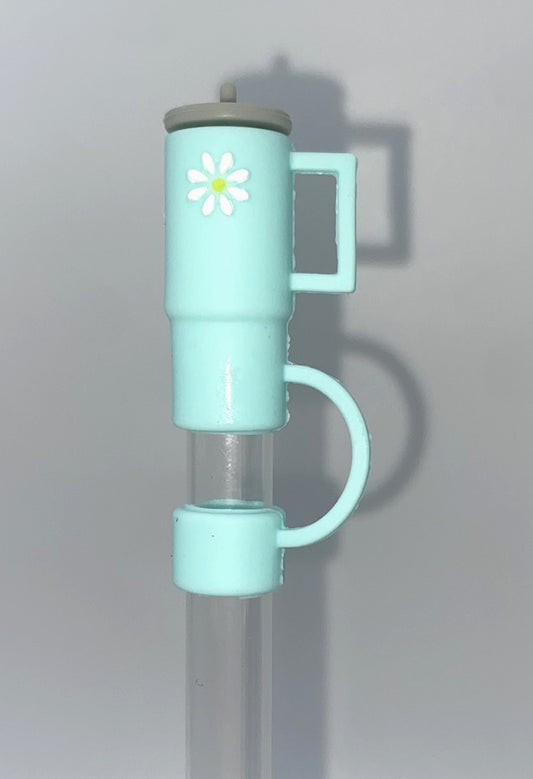 Tumbler 3D Mint w/White Flower Straw Topper