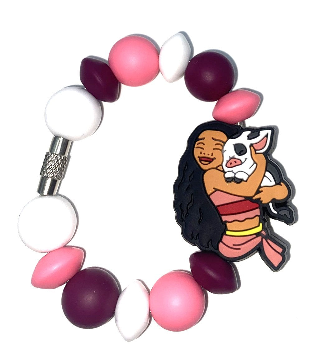 Polynesian Teenage Girl Explorer & Pig Cartoon Stanley Tumbler Cup Handle Charm