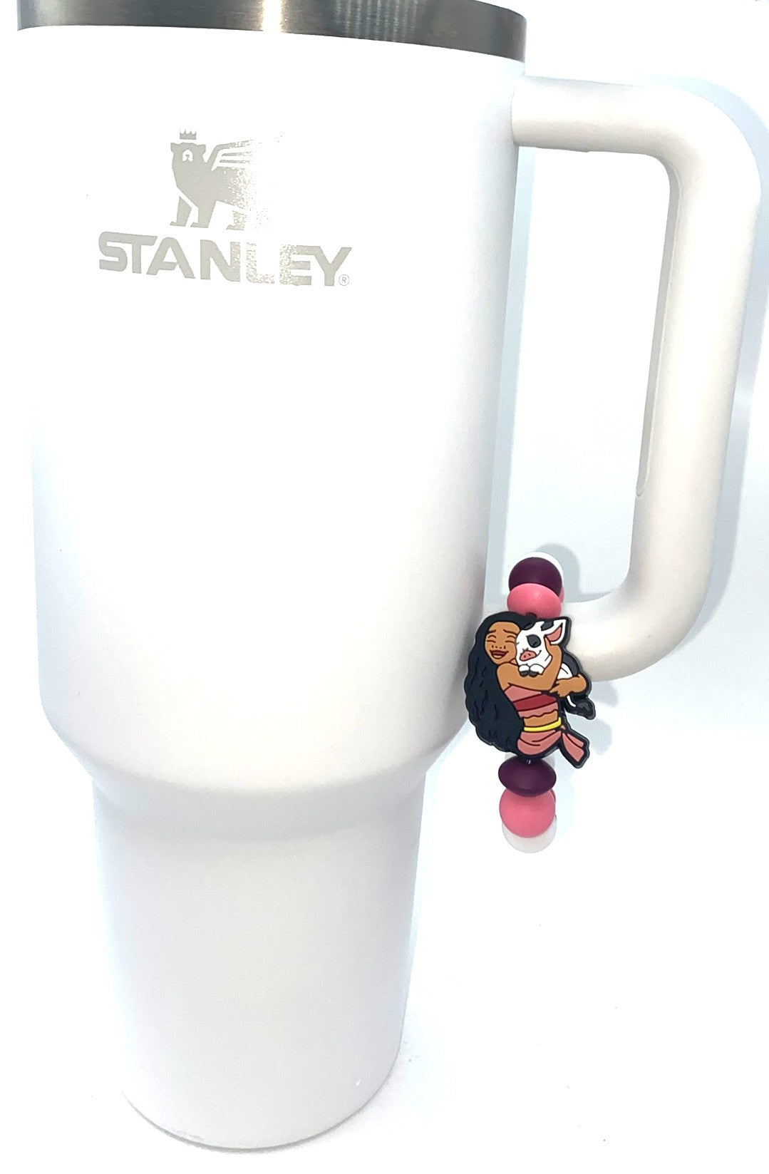 Polynesian Teenage Girl Explorer & Pig Cartoon Stanley Tumbler Cup Handle Charm