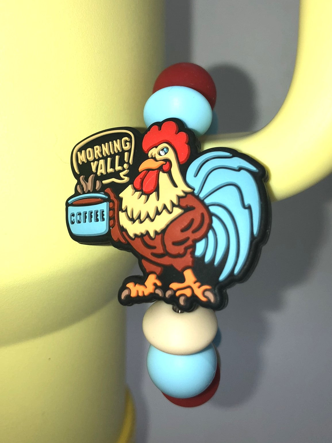 Morning Y'all Coffee Rooster Character Stanley Tumbler Cup Handle Charm