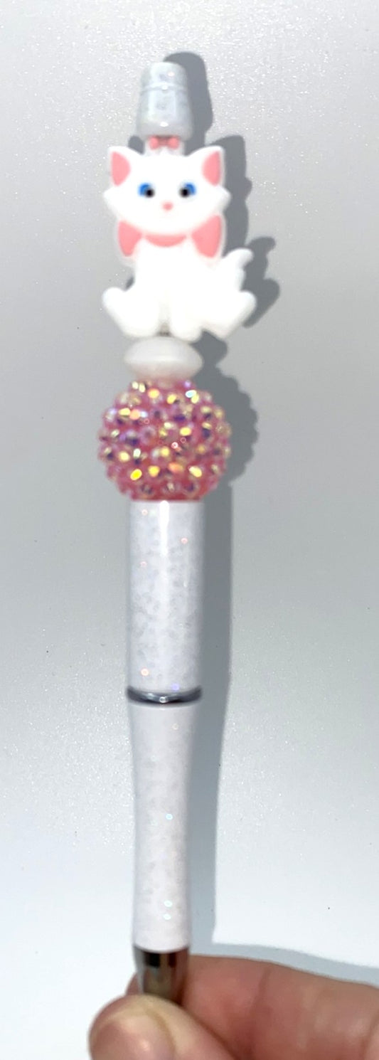 White Fancy Cat Beaded Pen